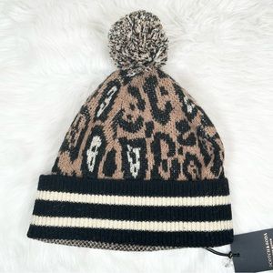 Scotch & Soda Women's Hat Knitted Cheetah Alpaca Beanie Pom Pom NWT $49